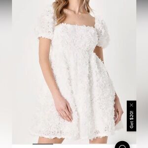 Precious Passion White Floral Puff Sleeve Babydoll Dress